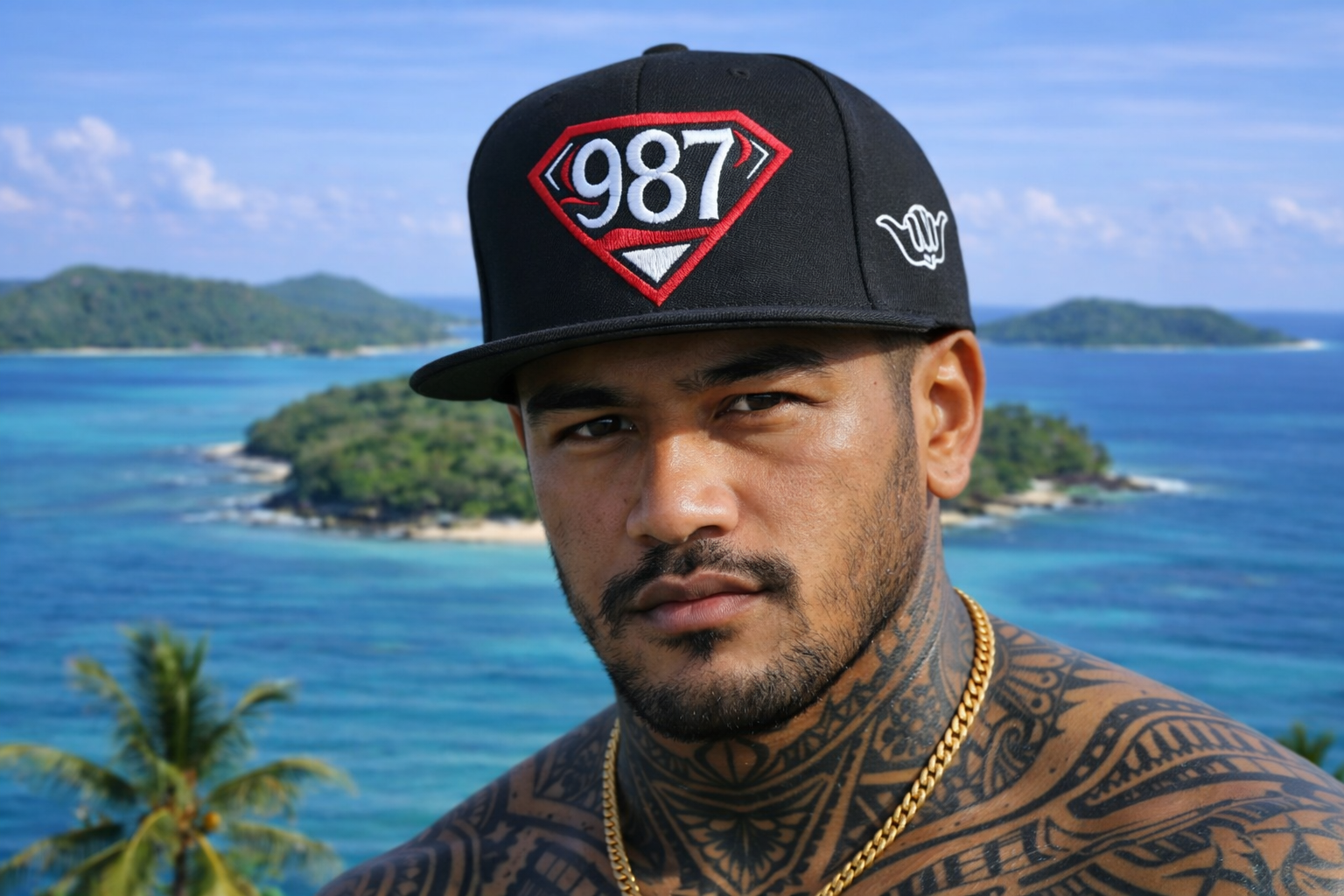 casquettes personnalisés style du pacific Tahiti représente.